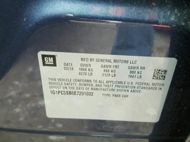 1G1PC5SB6E7291032 - 2014 CHEVROLET CRUZE LT BLUE photo 10