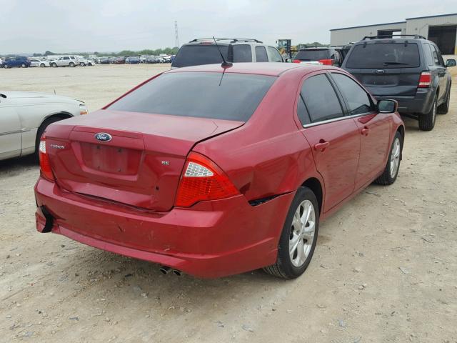 3FAHP0HA5CR437059 - 2012 FORD FUSION SE RED photo 4