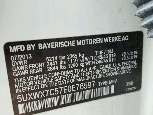 5UXWX7C57E0E76597 - 2014 BMW X3 WHITE photo 10
