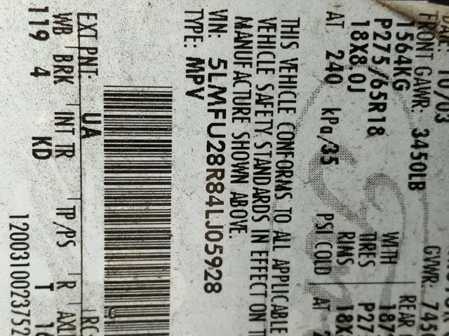 5LMFU28R84LJ05928 - 2004 LINCOLN NAVIGATOR Czarny zdjęcie 10