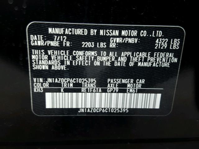 JN1AZ0CP6CT025395 - 2012 NISSAN LEAF SV BLACK photo 10