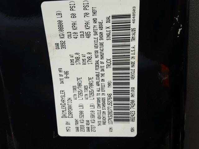 1D7KS28D77J527646 - 2007 DODGE RAM 2500 S BLACK photo 10