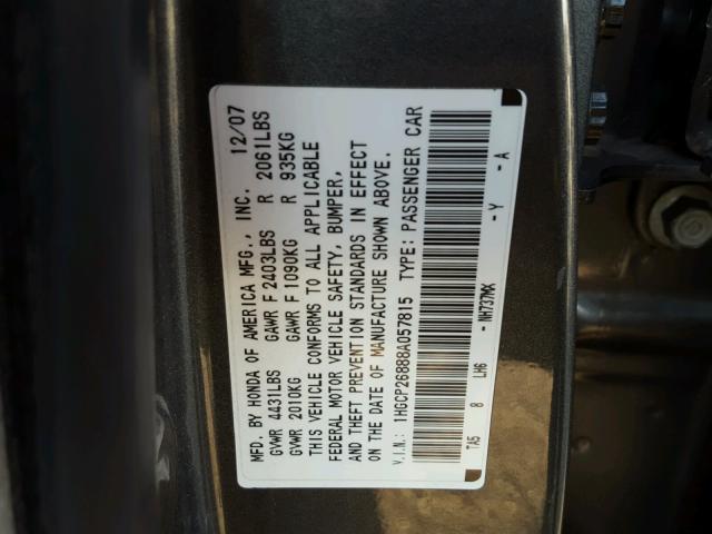 1HGCP26888A057815 - 2008 HONDA ACCORD EXL GRAY photo 10