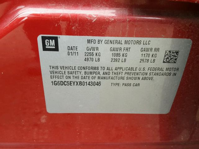 1G6DC5EYXB0143046 - 2011 CADILLAC CTS MAROON photo 10