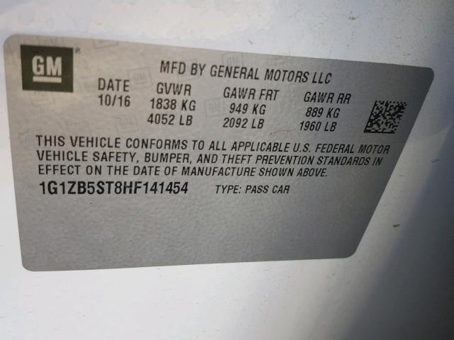 1G1ZB5ST8HF141454 - 2017 CHEVROLET MALIBU LS თეთრი ფოტო 10