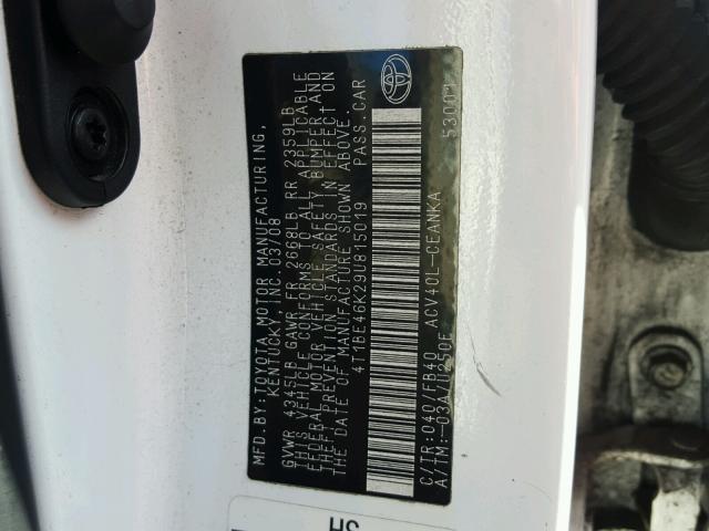 4T1BE46K29U815019 - 2009 TOYOTA CAMRY BASE WHITE photo 10
