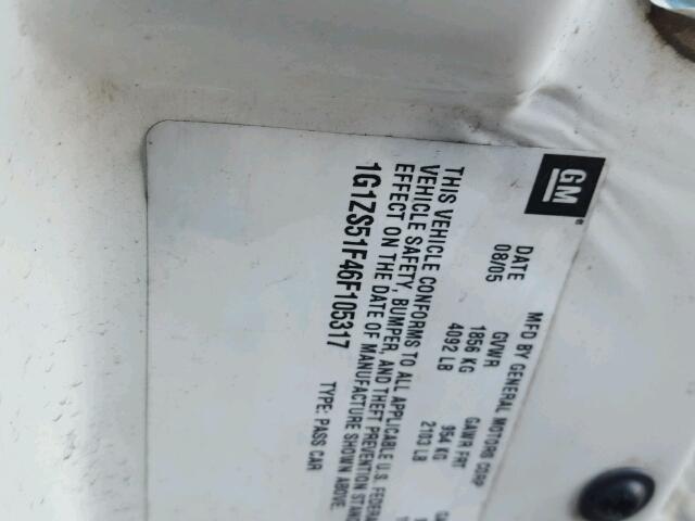 1G1ZS51F46F105317 - 2006 CHEVROLET MALIBU LS WHITE photo 10