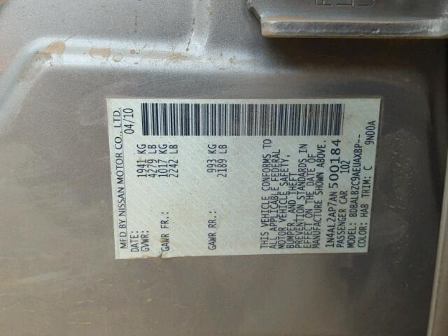 1N4AL2AP7AN500184 - 2010 NISSAN ALTIMA BAS GOLD photo 10