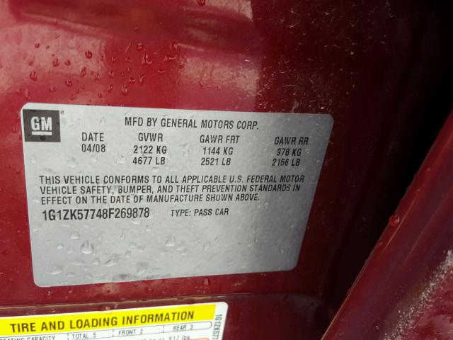 1G1ZK57748F269878 - 2008 CHEVROLET MALIBU LTZ 红色 照片 10