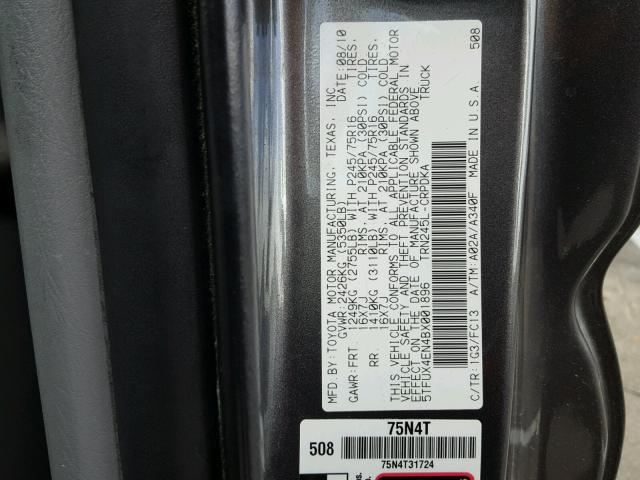 5TFUX4EN4BX001896 - 2011 TOYOTA TACOMA ACC CHARCOAL photo 10