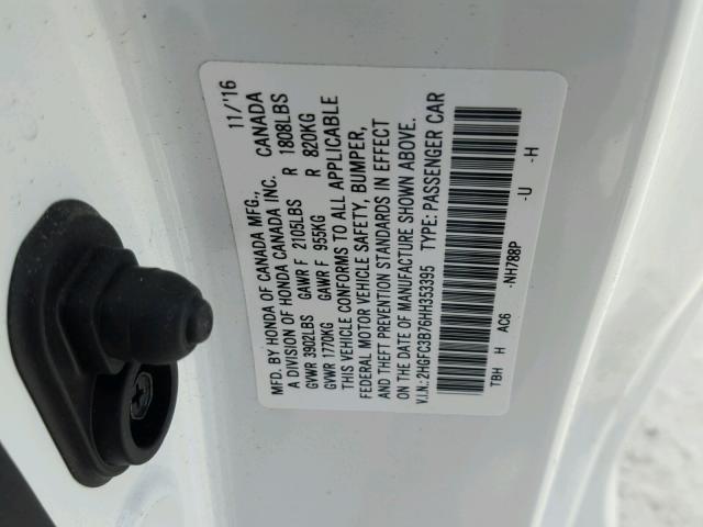 2HGFC3B76HH353395 - 2017 HONDA CIVIC EXL Ақ фото 10