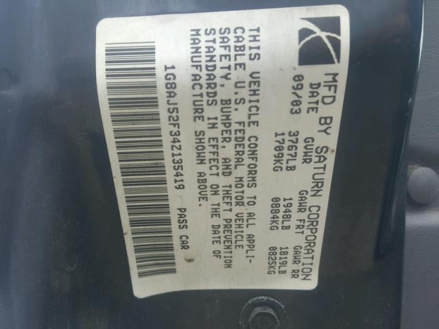 1G8AJ52F34Z135419 - 2004 SATURN ION LEVEL BLUE photo 10