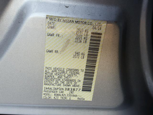 1N4AL3AP5EN383877 - 2014 NISSAN ALTIMA 2.5 SILVER photo 10