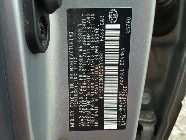 4T1BE32K45U536990 - 2005 TOYOTA CAMRY LE BLACK photo 10