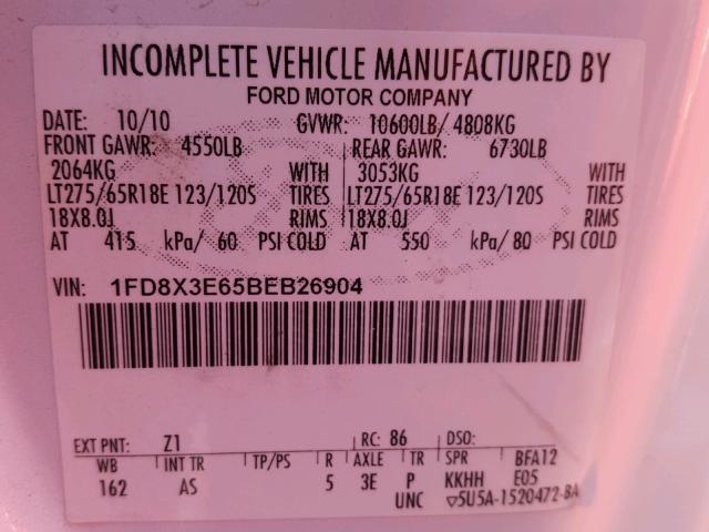 1FD8X3E65BEB26904 - 2011 FORD F350 SUPER WHITE photo 10