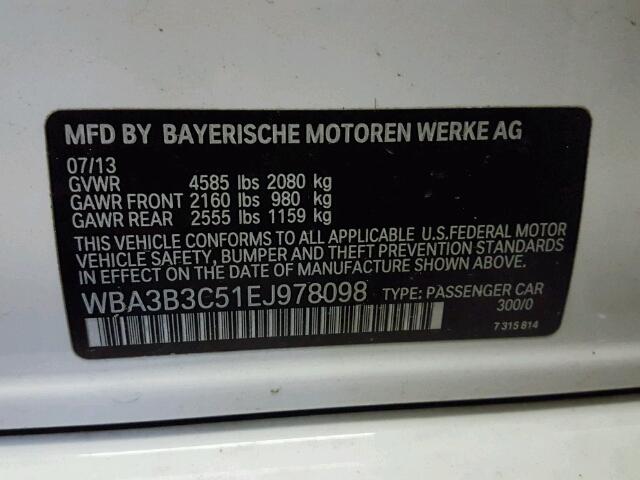 WBA3B3C51EJ978098 - 2014 BMW 328 XI WHITE photo 10