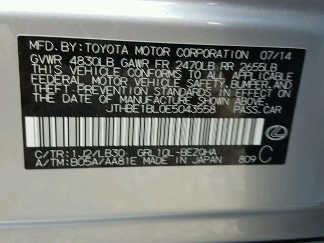 JTHBE1BL0E5043558 - 2014 LEXUS GS 350 SILVER photo 10