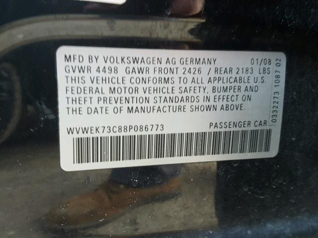 WVWEK73C88P086773 - 2008 VOLKSWAGEN PASSAT LUX BLACK photo 10