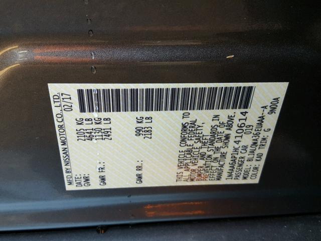 1N4AA6AP1HC410614 - 2017 NISSAN MAXIMA 3.5 GRAY photo 10