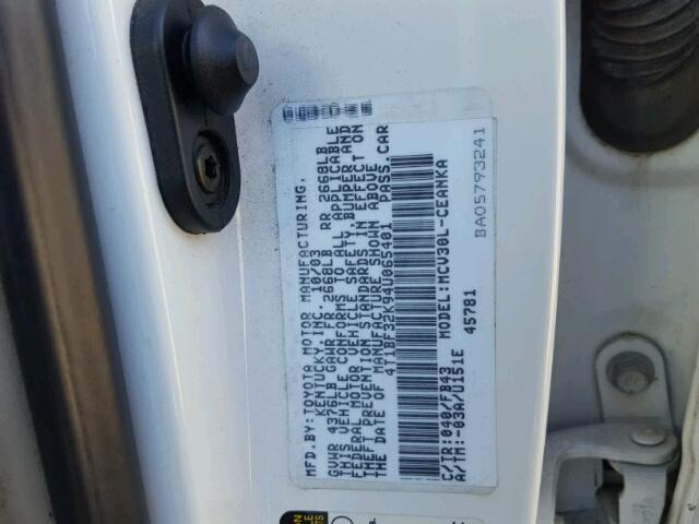 4T1BF32K94U065401 - 2004 TOYOTA CAMRY LE WHITE photo 10