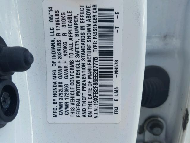 19XFB2F85EE267775 - 2014 HONDA CIVIC EX WHITE photo 10