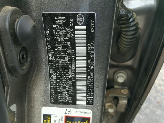 4T1BF1FK6HU774694 - 2017 TOYOTA CAMRY LE CHARCOAL photo 10