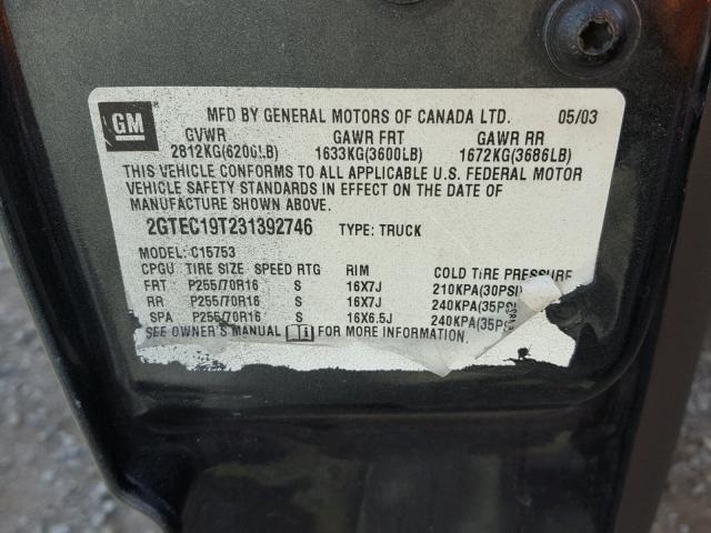 2GTEC19T231392746 - 2003 GMC NEW SIERRA GRAY photo 10