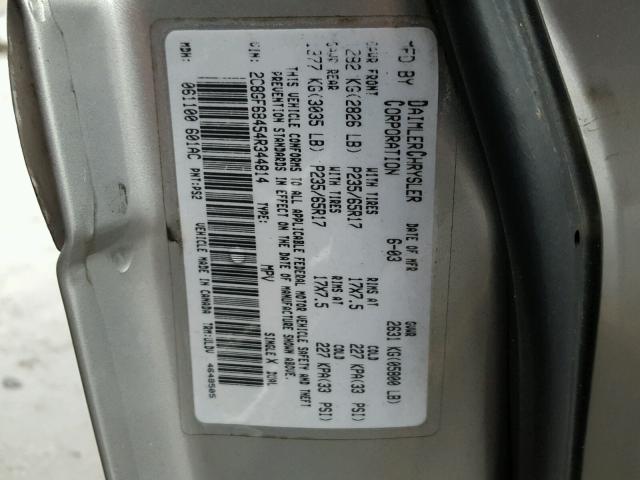 2C8GF68454R344814 - 2004 CHRYSLER PACIFICA SILVER photo 10