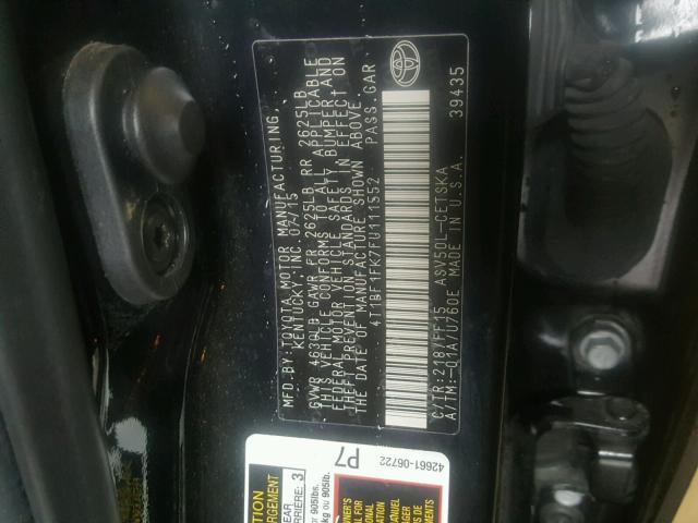 4T1BF1FK7FU111552 - 2015 TOYOTA CAMRY LE შავი ფოტო 10