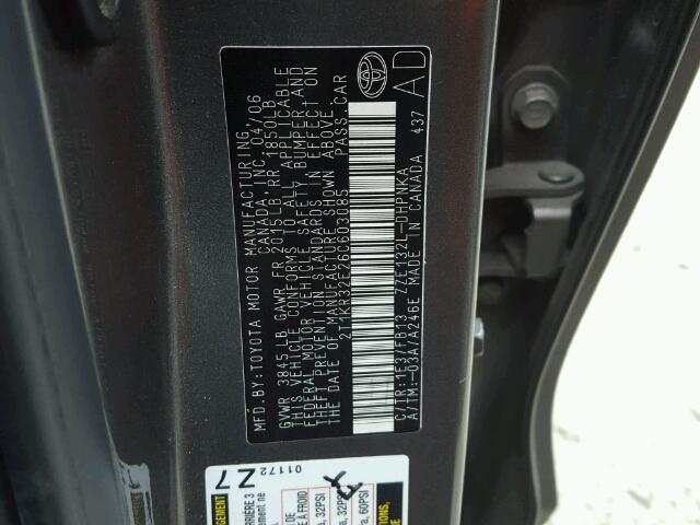 2T1KR32E26C603085 - 2006 TOYOTA COROLLA MA GRAY photo 10