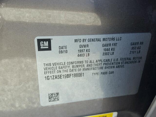 1G1ZA5E19BF188061 - 2011 CHEVROLET MALIBU LS GRAY photo 10