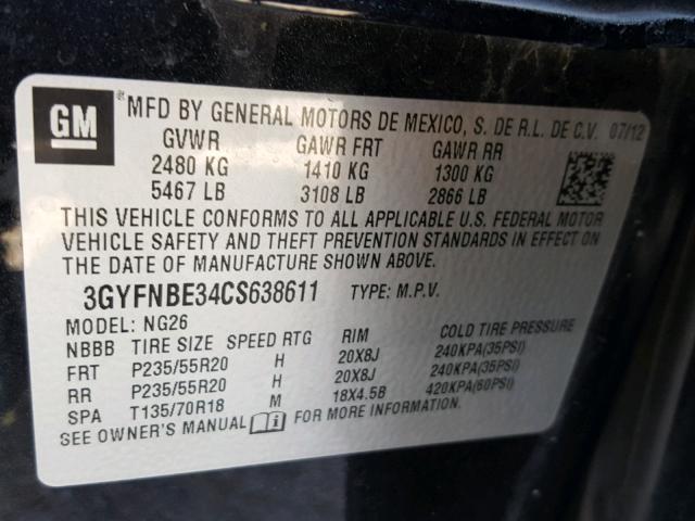 3GYFNBE34CS638611 - 2012 CADILLAC SRX PERFOR 黑色 照片 10