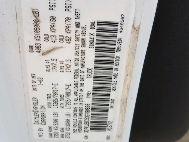 3D7KU28C53G780820 - 2003 DODGE RAM 2500 S WHITE photo 10