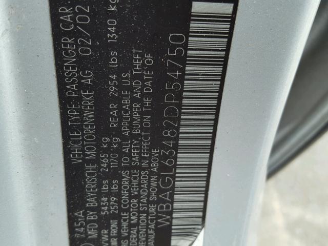 WBAGL63482DP54750 - 2002 BMW 745 I SILVER photo 10