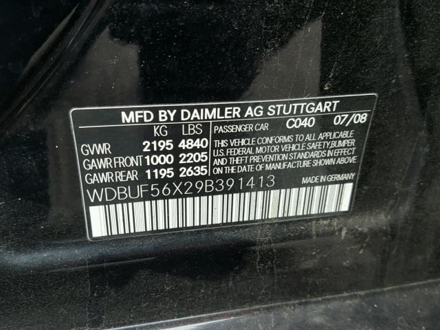 WDBUF56X29B391413 - 2009 MERCEDES-BENZ E 350 BLACK photo 10