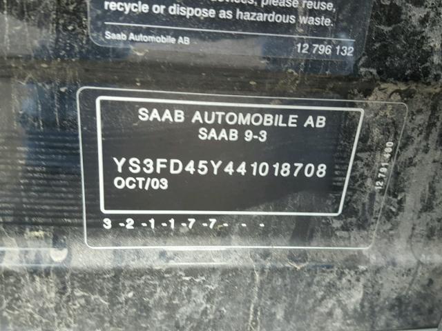 YS3FD45Y441018708 - 2004 SAAB 9-3 ARC BLACK photo 10