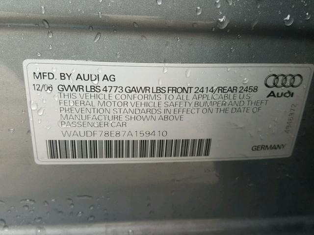 WAUDF78E87A159410 - 2007 AUDI A4 2.0T QU GRAY photo 10