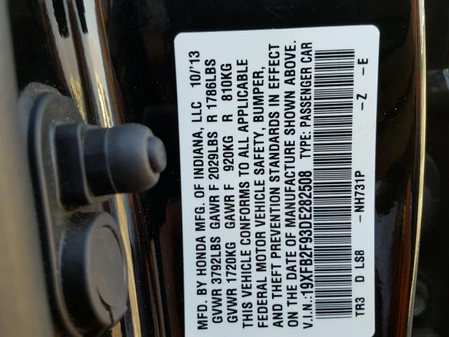 19XFB2F93DE282508 - 2013 HONDA CIVIC EXL შავი ფოტო 10