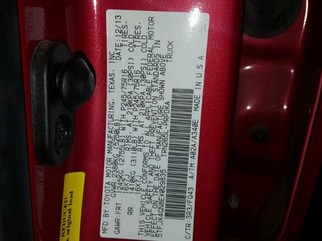 5TFJX4GN8EX029835 - 2014 TOYOTA TACOMA DOU RED photo 10