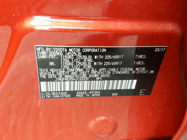 JTMZFREV5HJ133339 - 2017 TOYOTA RAV4 LE Qırmızı foto 10