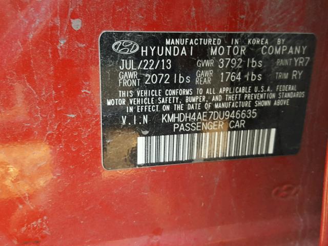 KMHDH4AE7DU946635 - 2013 HYUNDAI ELANTRA GL RED photo 10