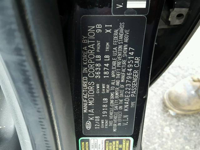 KNADE223796495147 - 2009 KIA RIO BASE BLACK photo 10