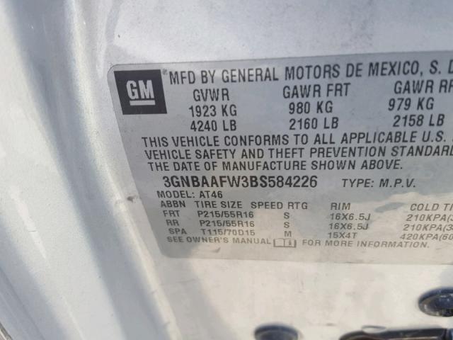 3GNBAAFW3BS584226 - 2011 CHEVROLET HHR LS Plata foto 10