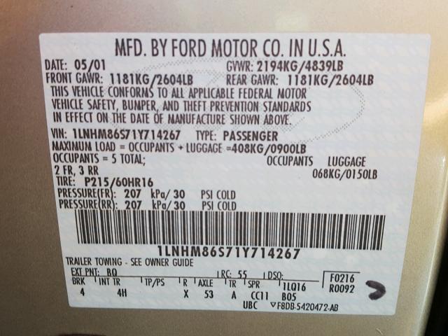 1LNHM86S71Y714267 - 2001 LINCOLN LS 棕色 照片 10