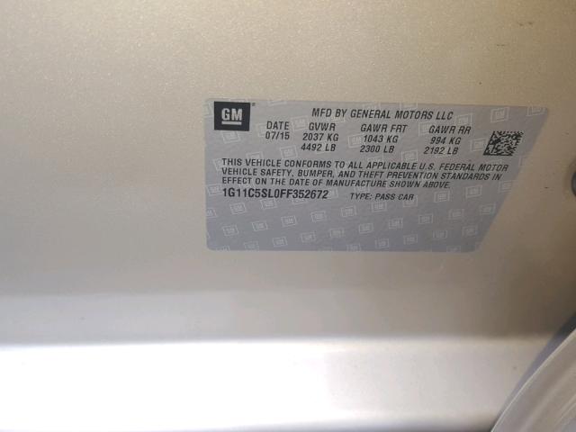 1G11C5SL0FF352672 - 2015 CHEVROLET MALIBU 1LT ოქროსფერი ფოტო 10