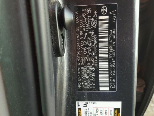 JTDBL40E999078997 - 2009 TOYOTA COROLLA BA GRAY photo 10