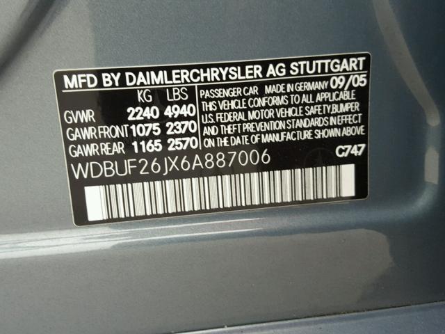 WDBUF26JX6A887006 - 2006 MERCEDES-BENZ E 320 CDI TURQUOISE photo 10