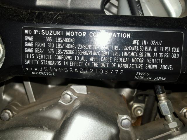 JS1VP53A272103772 - 2007 SUZUKI SV650 BLUE photo 10