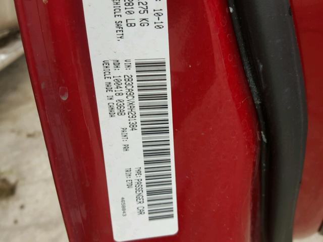 2B3CA9CVXAH291384 - 2010 DODGE CHARGER RA RED photo 10