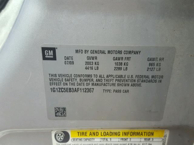 1G1ZC5EB3AF112367 - 2010 CHEVROLET MALIBU 1LT SILVER photo 10